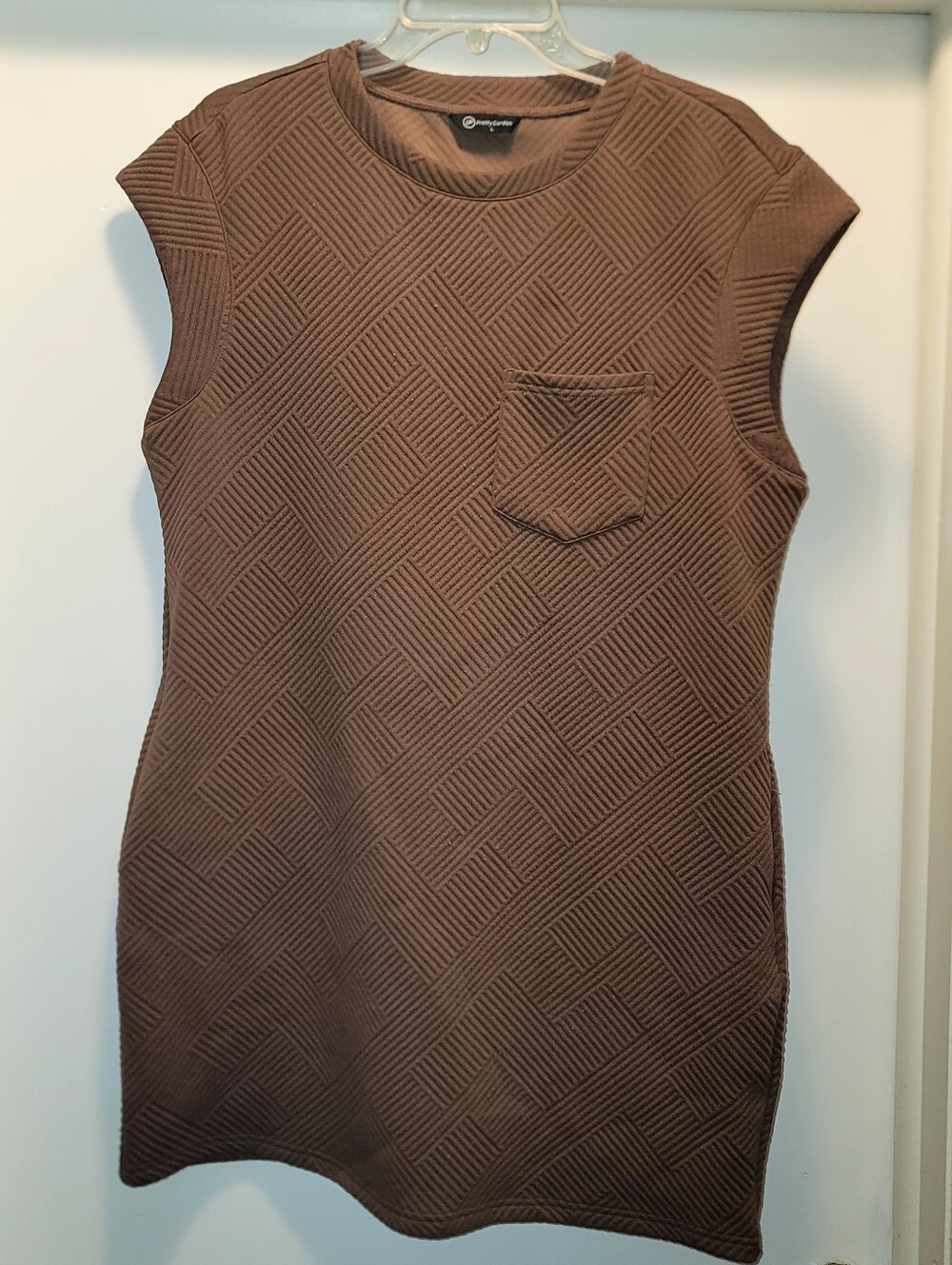 PRETTYGARDEN brown Shift dress features a distinct textured geometric pattern